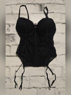 La Vie en Rose Black Lace Corset Bustier Garter S